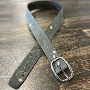 Keldon Women's Distress Leather Belt with Stitching - Black