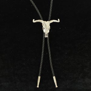 M&F Western Double S Bolo Tie - Longhorn Skull