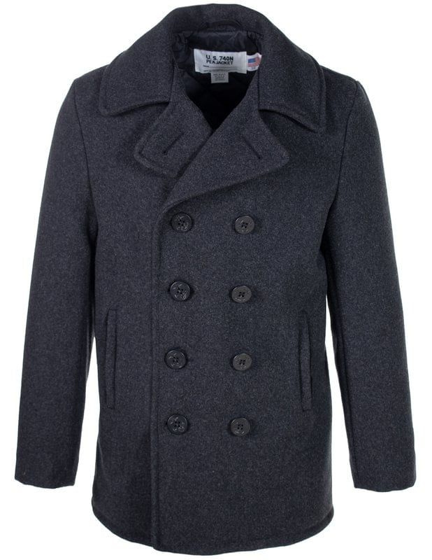 Schott 740 Men's Classic Melton Wool Navy Pea Coat - Dark Oxford Grey