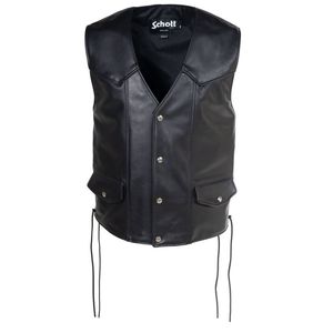 Schott 515V Men's Genuine Pebbled Cowhide Biker Vest - Black