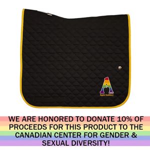 LGBTQIA+ Collection - Ogilvy Baby Dressage Pad - Black/Yellow Gold/Apple Saddlery Rainbow Logo