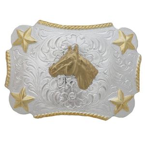 M&F Western Buckle Horse Head & Stars - Silver-Gold