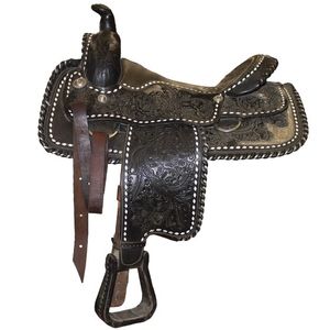 Used Circle  Western Saddle with Buckstitching  15" - Dark Brown