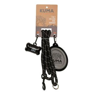 Kuma  3 in 1 Dog Leash, Bowl and Bag Dispenser - Black/Grey
