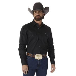 Wrangler Men's Cowboy Cut Firm Finish Long Sleeve Western Snap Solid Work Shirt - Black