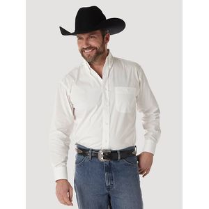 Wrangler Men's George Strait Long Sleeve Button Down Solid Shirt - White