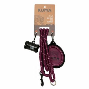 Kuma 3 In 1 Dog Leash, Bowl and Bag Dispenser - Purple