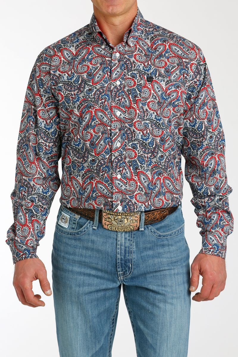 Cinch-Men-s-Classic-Long-Sleeve-Shirt---Print-Blue--Red