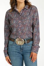 Cinch-Women-s-Classic-Long-Sleeve-Shirt---Burgundy-Print