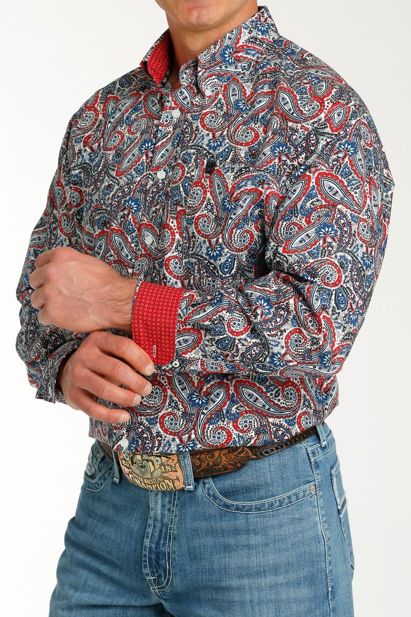 Cinch-Men-s-Classic-Long-Sleeve-Shirt---Print-Blue--Red