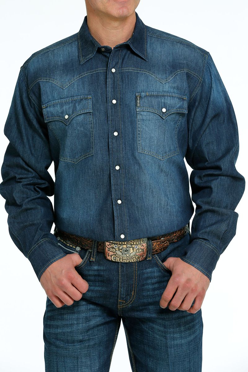 Cinch-Men-s-Tencel-Long-Sleeve-Shirt---Denim