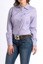 Cinch-Women-s-Long-Sleeve-Tencel-Shirt---Purple-Strip