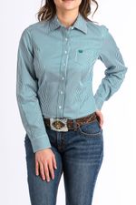 Cinch-Women-s-Long-Sleeve-Tencel-Shirt---Teal-Strip