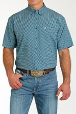 Cinch-Men-s-Arenaflex-Short-Sleeve-Shirt---Teal-Print