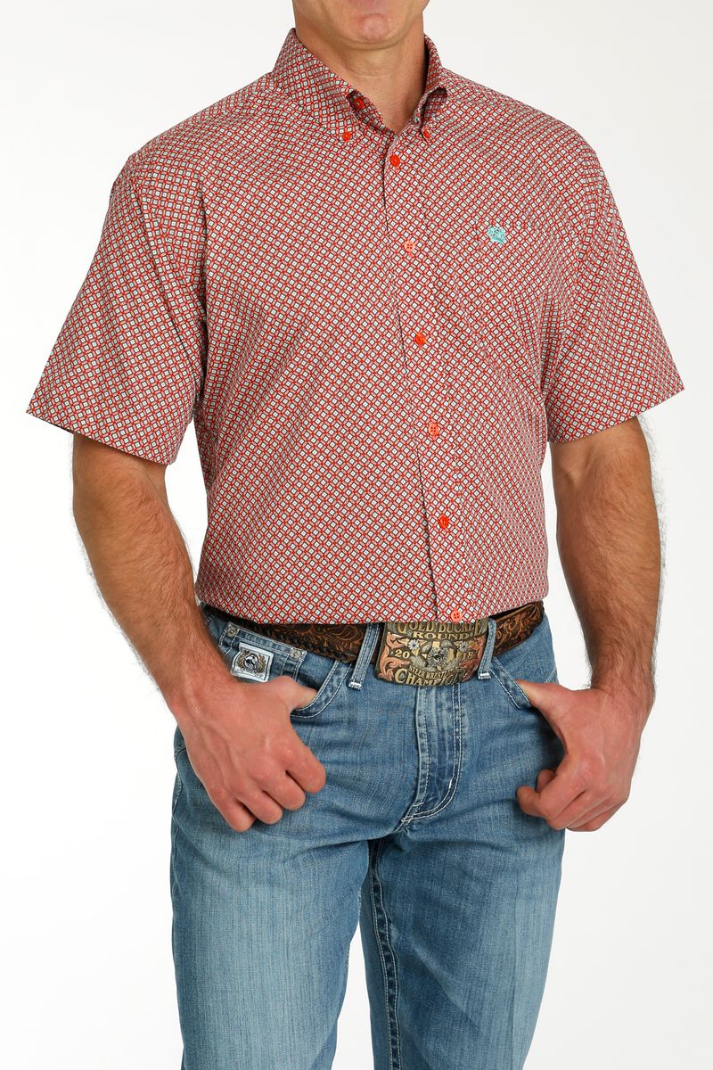 Cinch-Men-s-Classic-Short-Sleeve-Shirt---Red-Print