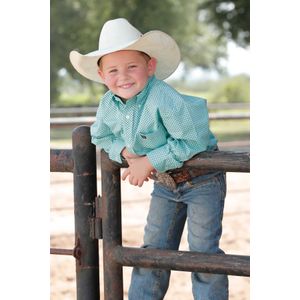 Cinch Kids' Match Dad Geometric Print Button-Down Western Shirt - Light Blue