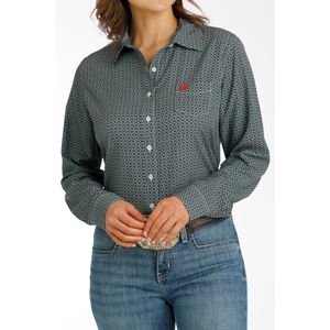 Cinch Women's Tencel Long Sleeve Shirt - Multi Aqua Print
