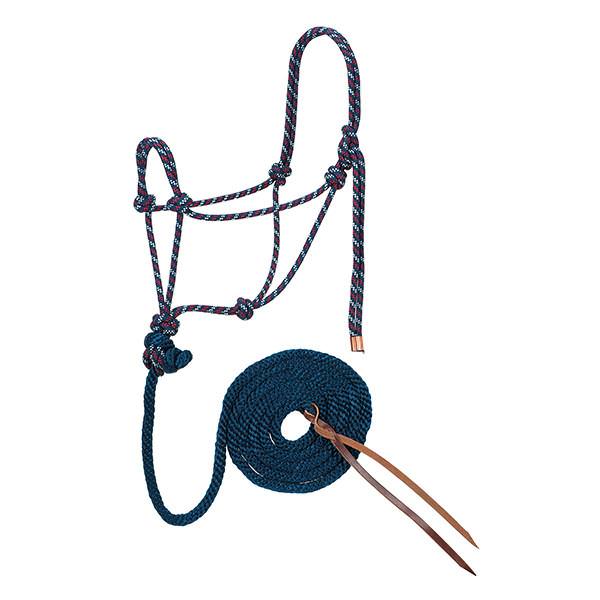 Weaver-Diamond-Braid-Rope-Halter---Navy--Dark-Red--White