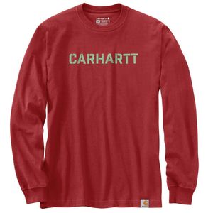 Carhartt Men's Loose Fit Heavyweight Long-Sleeve Logo Graphic T-Shirt - Bordeaux Heather