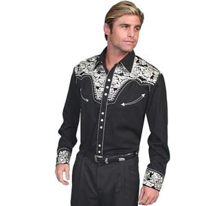 Scully Men's Floral Tooled Shirt (P-634) - Silver