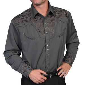 Scully Men's Colorful Embroidered Shirt (P-634) - Charcoal