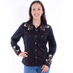 Scully Women's Embroidered Shirt (PL-910) - Black