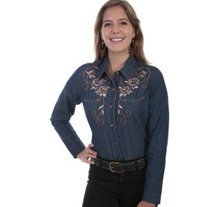 Scully Women's Embroidered Shirt (PL-872) - Denim