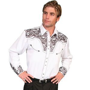 Scully Men's Floral Tooled Shirt (P-634) - Pewter