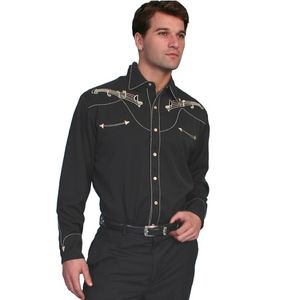 Scully Men's Gold Embroidery Western Shirt (P-627) - Black