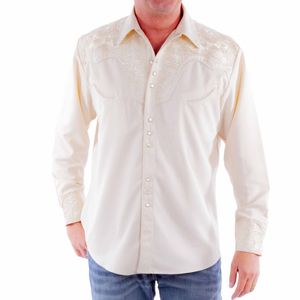 Scully Men's Floral Tooled Shirt (P-634) - Ivory