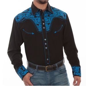 Scully Men's Floral Tooled Shirt (P-634) - Royal