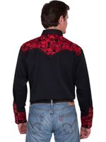 Scully-Men-s-Floral-Tooled-Western-Shirt--P-634----Crimson