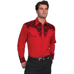 Scully Men's Floral Tooled Shirt (P-634) - Red