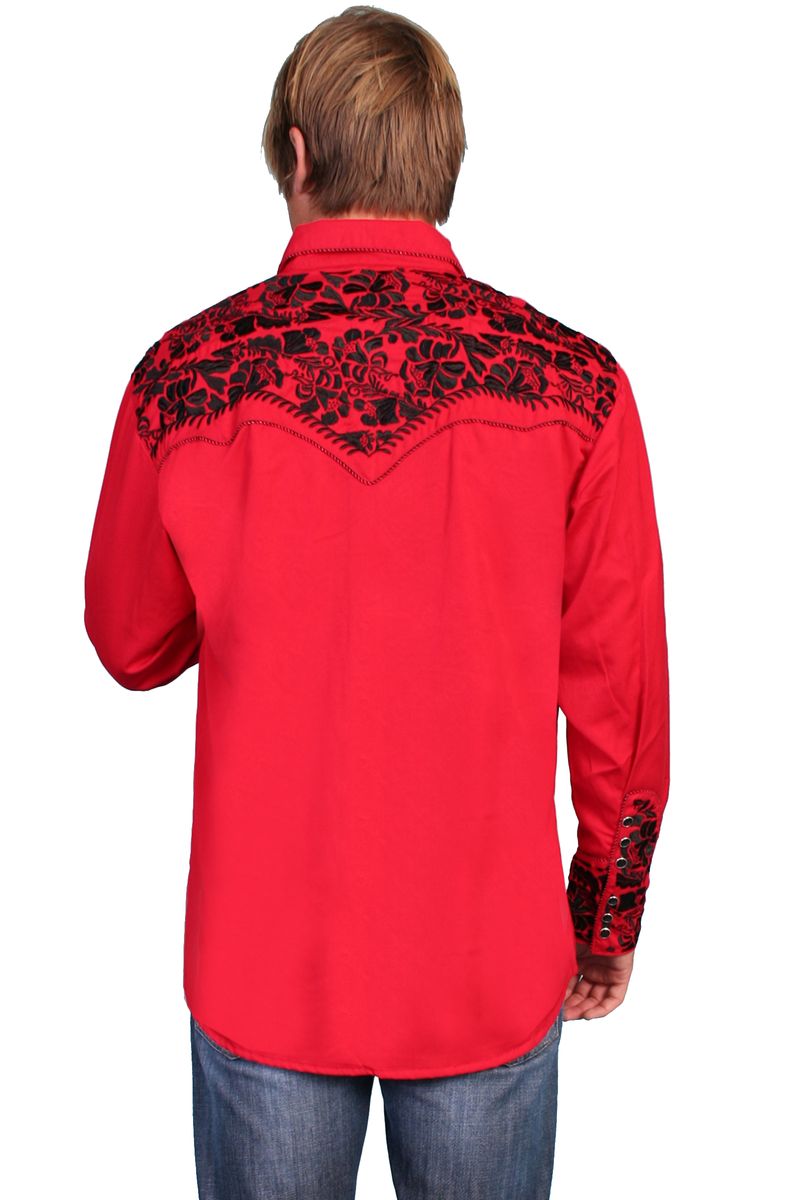 Scully-Men-s-Floral-Tooled-Shirt--P-634----Red