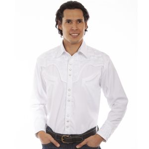 Scully Men's Floral Tooled Western Shirt (P-634)- White