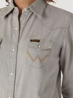 Wrangler-Women’s-Long-Sleeve-Western-Snap-W-Stitching-on-Pocket-Denim-Shirt---Denim-Grey