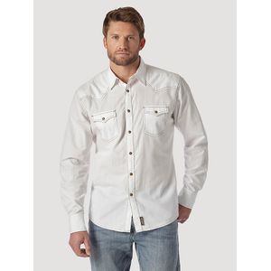 Wrangler Men's Wrangler Retro® Long Sleeve Western Snap Solid Dobby Shirt - White