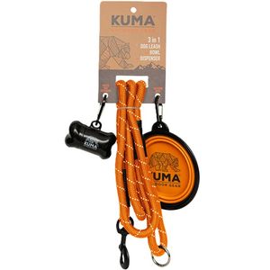 Kuma  3 In 1 Dog Leash, Bowl and Bag Dispenser - Orange