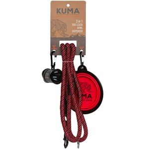 Kuma 3 In 1 Dog Leash, Bowl and Bag Dispenser - Red