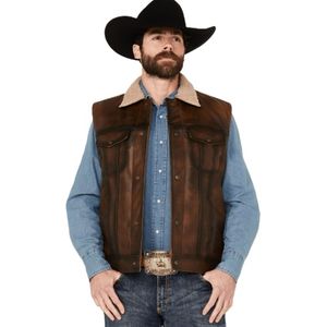 Cripple Creek Men's Sherpa Lined Leather Vest - Brown