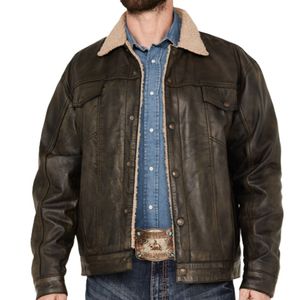 Cripple Creek Men's Sherpa Lined Leather Jacket - Brown