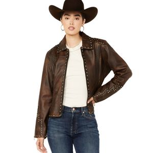 Cripple Creek Women's Concho Back Leather Jacket - Brown