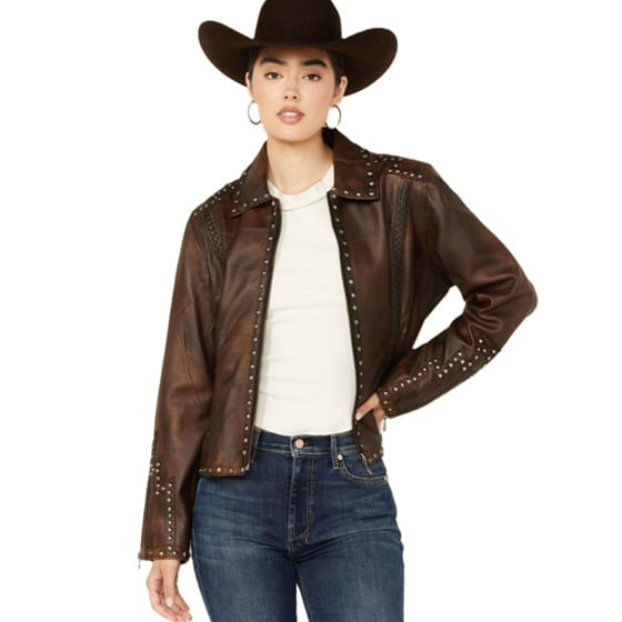 Women s W Concho Back Leather Jacket Cripple Creek Ll21263 94