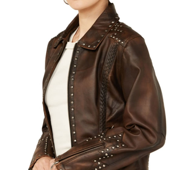 Women s W Concho Back Leather Jacket Cripple Creek Ll21263 94