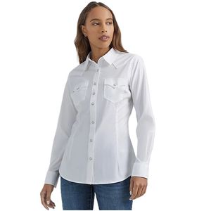 Wrangler® Women's Long Sleeve One Point Front and Back Yokes Solid Top - White