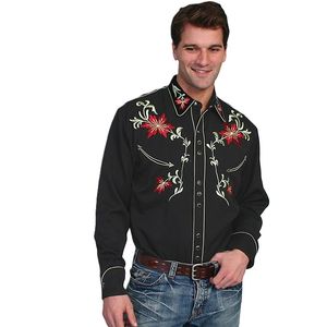 Scully Men's Long Sleeve Floral Embroidered Western Shirt (P-633) - Black