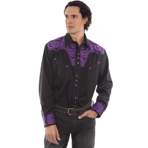 Scully Men's Long Sleeve Floral Embroidered Western Shirt (P-634) - Purple