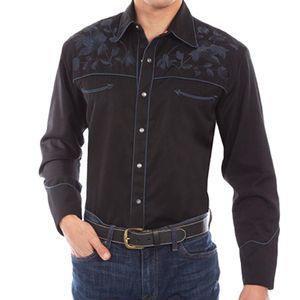 Scully Men's Floral Embroidered Western Snap Shirt (P-893) - Black