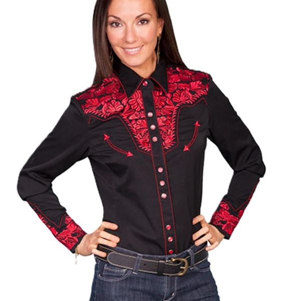 Scully Men's Long Sleeve Embroidered Western Shirt (P-870) - Black
