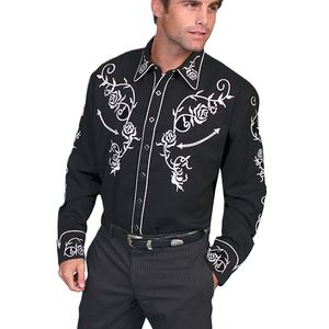 Scully Men's Long Sleeve Floral Embroidered Western Shirt (P-706) - Jet Black